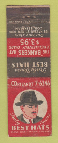 Matchbook Cover - Truly Yours Best Hats New York City WORN