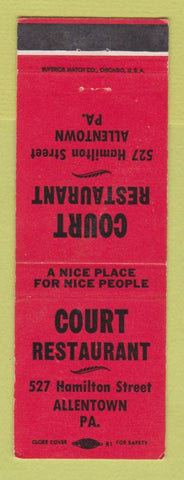 Matchbook Cover - Court Restaurant Allentown PA