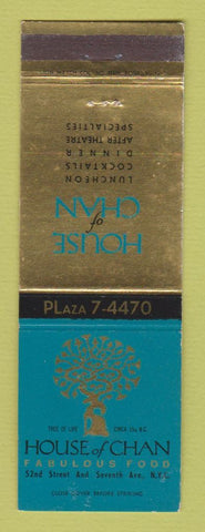 Matchbook Cover - House of Chan Restaurant New York City