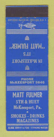 Matchbook Cover - Matt Fulmer Tobacco Magazines McKeesport PA