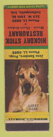 Matchbook Cover - Hickory Stick Restaurant Indianapolis IN Great Dane