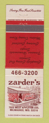 Matchbook Cover - Zarder's Restaurant Milwaukee WI