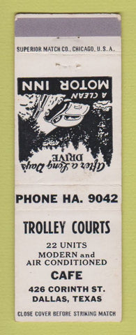 Matchbook Cover - Trolley Courts Motel Cafe Dallas TX