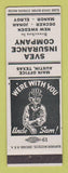 Matchbook Cover - Svea Insurance New Sweden Elroy Jonah Manor TX Austin WWII