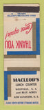 Matchbook Cover - Macleod's Lunch Counter New Glasgow NS