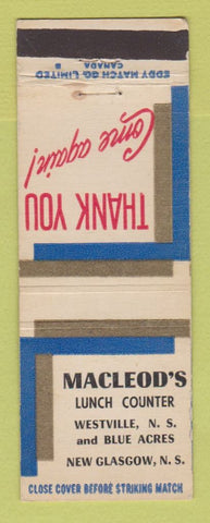 Matchbook Cover - Macleod's Lunch Counter New Glasgow NS