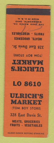 Matchbook Cover - Ulrich's Market Grocery Tom Boy