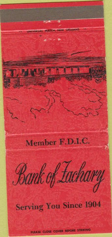 Matchbook Cover - Bank of Zachary LA 30 Strike
