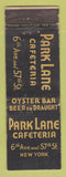 Matchbook Cover - Park Lane Cafeteria New York City FEDERAL LONG WEAR