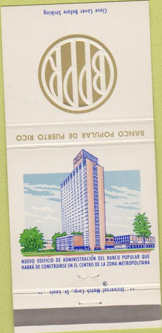 Matchbook Cover - BPPR Banco Popular De Puerto Rico PR 30 Strike