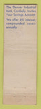 Matchbook Cover - Denver Industrial Bank Denver Colorado WEAR