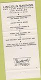 Matchbook Cover - Lincoln Savings  and  Loan Bank Los Angeles CA 30 Strike