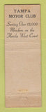 Matchbook Cover - Tampa Motor Club FL WEAR