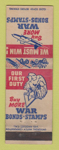 Matchbook Cover - WWII Buy War Bonds Universal Match MISCUT
