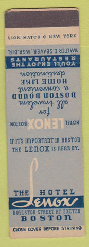 Matchbook Cover - Hotel Lenox Boston MA SAMPLE WEAR