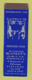 Matchbook Cover - Blanken's Restaurant Washington DC SAMPLE WEAR