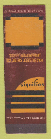 Matchbook Cover - Wachusett Shirt Company Leominster MA SAMPLE