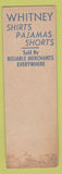 Matchbook Cover - Wachusett Shirt Company Leominster MA SAMPLE