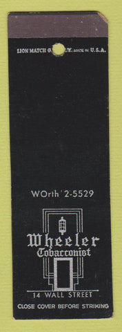 Matchbook Cover - Wheeler Tobacco Shop New York City SAMPLE WORN STRIKER
