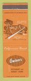 Matchbook Cover - Gwinn's Restaurant Pasadena CA