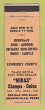 Matchbook Cover - Midas Stamps Coins Brownsville TX