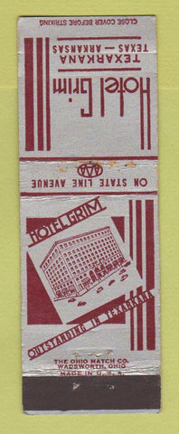 Matchbook Cover - Hotel Grim Texarkana TX AR