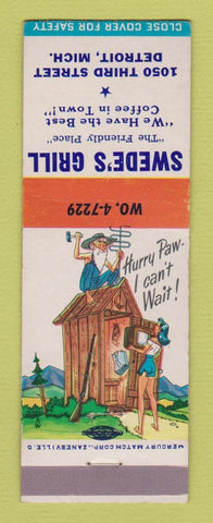 Matchbook Cover - Swede's Grill Detroit MI  hillbilly