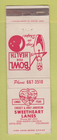 Matchbook Cover - Sweetheart Lanes Bowling Loveland Colorado WEAR