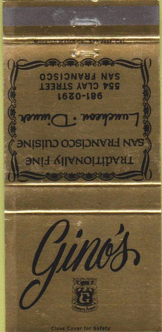 Matchbook Cover - Gino's Restaurant San Francisco CA 30 Strike