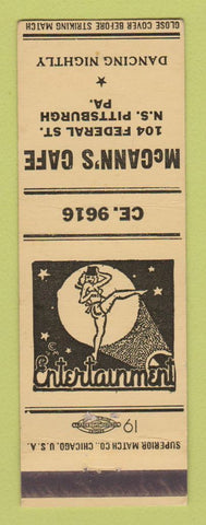 Matchbook Cover - McCann's Cafe Pittsburgh PA girlie