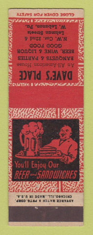 Matchbook Cover - Dave's Place West Lebanon PA ADVANCE girlie