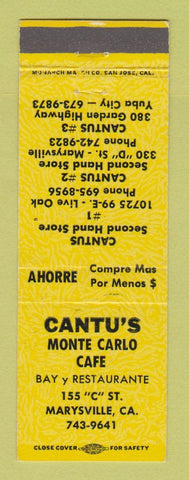 Matchbook Cover - Cantu's Monte Carlo Cafe Marysville CA girlie