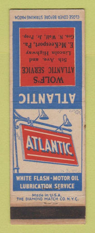 Matchbook Cover - Atlantic oil gas Wolf's East McKeesport PA WEAR