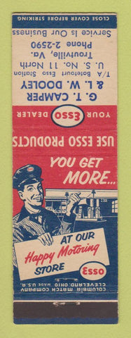 Matchbook Cover - Esso oil gas GT Camper Troutville VA