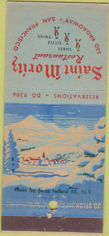 Matchbook Cover - Saint Moritz Restaurant San Francisco CA 30 Strike