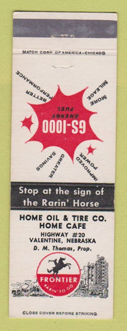 Matchbook Cover - Frontier oil gas Home Oil Tire Cafe Valentine NE