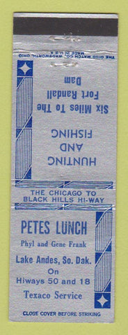 Matchbook Cover - Petes Lunch Texaco oil gas Lake Andes SD