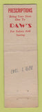 Matchbook Cover - Daws Drug Stores 1947 WORN