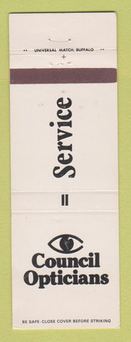 Matchbook Cover - Council Optical Buffalo Batavia Clarence West Seneca NY