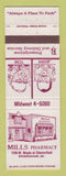 Matchbook Cover - Mills Pharmacy Drug Birmingham MI
