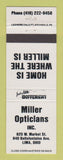 Matchbook Cover - Miller Opticians Lima OH