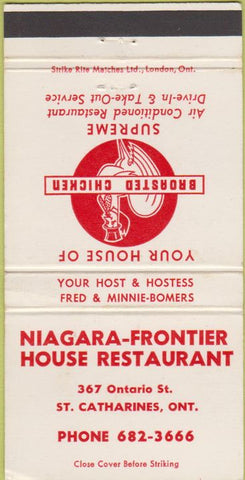 Matchbook Cover - Niagra Frontier House Drive In St Catherines ON 30 Strike
