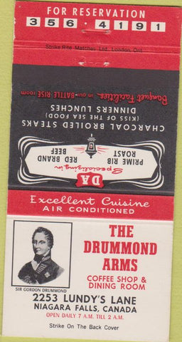 Matchbook Cover - Drummond Arms Restaurant Niagra Falls ON  30 Strike