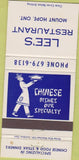 Matchbook Cover - Lee's Restaurant Mount Hope ON 30 Strike