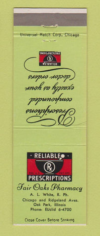 Matchbook Cover - Fair Oaks Pharmacy Drug Store Oak Park IL