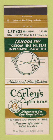 Matchbook Cover - Corley's Opticians Macon GA