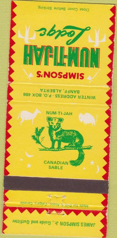 Matchbook Cover - Num Ti Jah Lodge Banff AB Canada 30 Strike