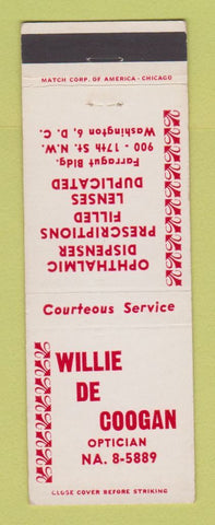 Matchbook Cover - Willie De Coogan Optician Washington DC