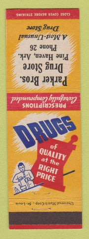 Matchbook Cover - Parker Bros Drug Store Pine Haven AR low phone #