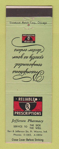 Matchbook Cover - Jefferson Pharmacy Drug Store Fort Wayne IN